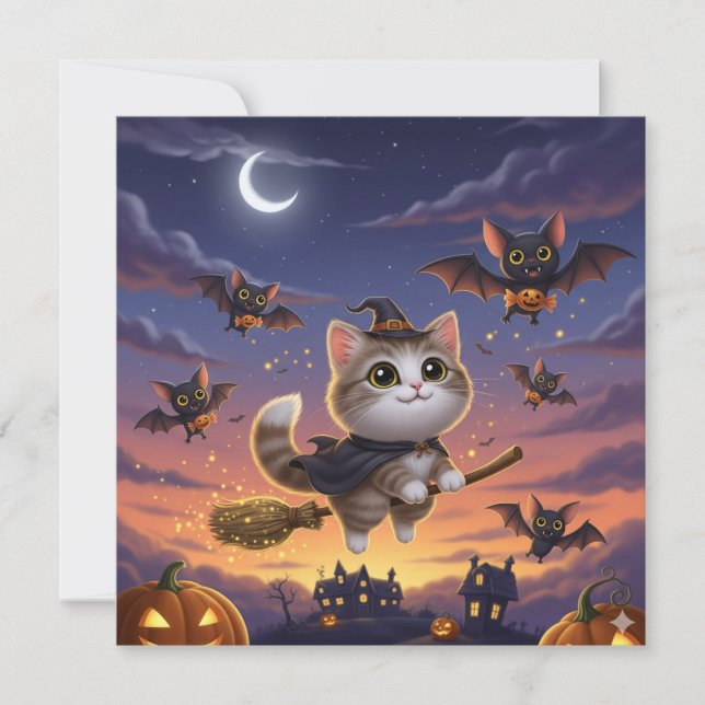 Niedliche Halloween-Hexe Einladung (Vorderseite)