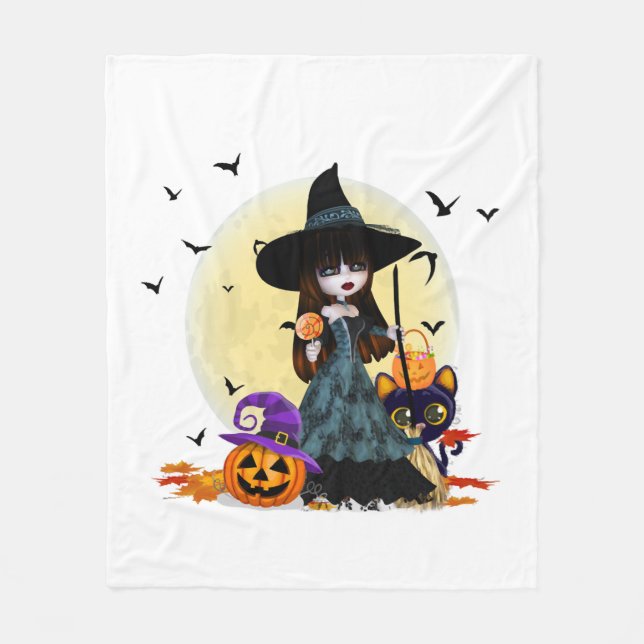 Niedliche Halloween-Hexe Fleecedecke (Vorderseite)