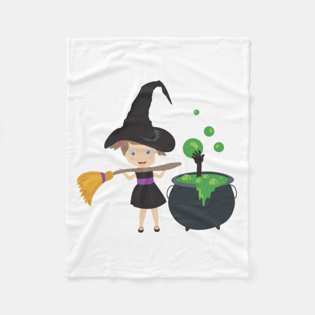 Niedliche Halloween-Hexe Fleecedecke (Vorderseite)