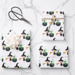 Niedliche Halloween-Hexe Geschenkpapier Set