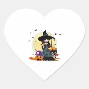 Niedliche Halloween-Hexe Herz-Aufkleber