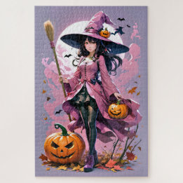 Niedliche Halloween-Hexe, Jack-O-Lanterns