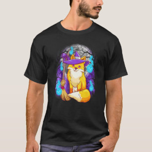 Niedliche Halloween-Hexe mit Mond und Baum Silhou T-Shirt