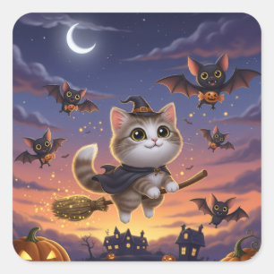 Niedliche Halloween-Hexe Quadratischer Aufkleber
