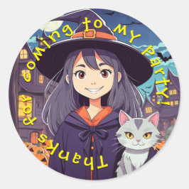 Niedliche Halloween-Hexe Runder Aufkleber