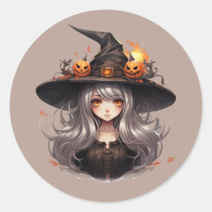 Niedliche Halloween-Hexe Runder Aufkleber