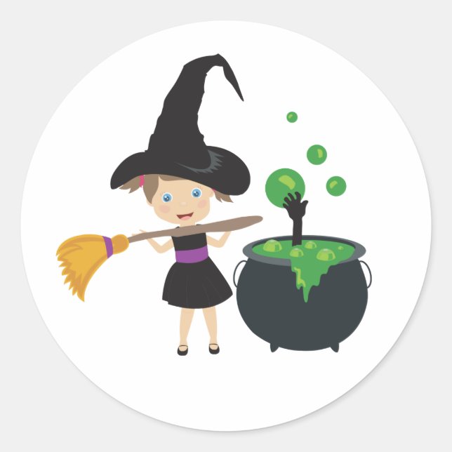 Niedliche Halloween-Hexe Runder Aufkleber (Vorderseite)