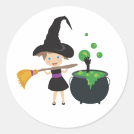 Niedliche Halloween-Hexe Runder Aufkleber