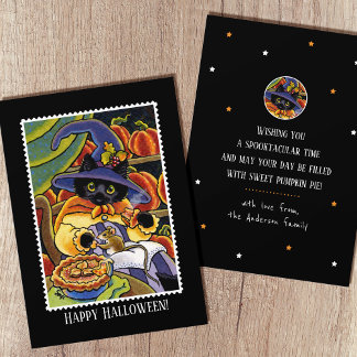 Niedliche Halloween-Hexe Schwarze Katze Maus Spaß Karte