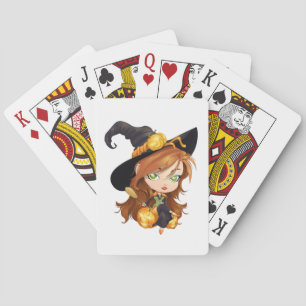 Niedliche Halloween-Hexe Spielkarten