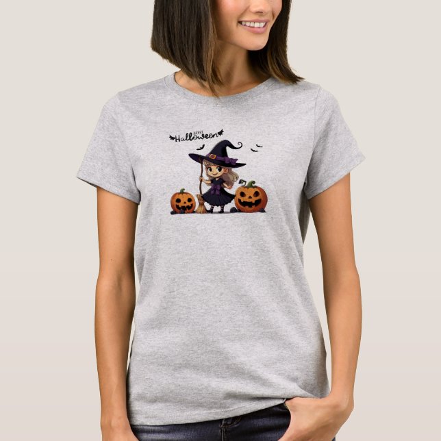 Niedliche Halloween-Hexe T-Shirt (Vorderseite)