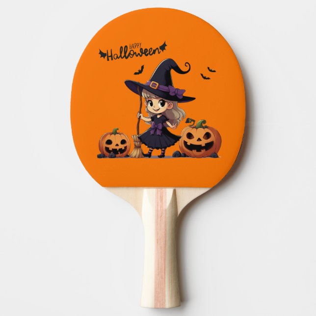 Niedliche Halloween-Hexe Tischtennis Schläger (Vorderseite)