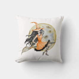 Niedliche Halloween Hexe und Mond Kissen