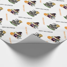 Niedliche Halloween-Hexe und Spuk Haus Geschenkpapier