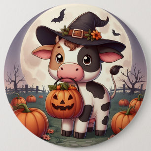 Niedliche Halloween-Hexenkuh Button