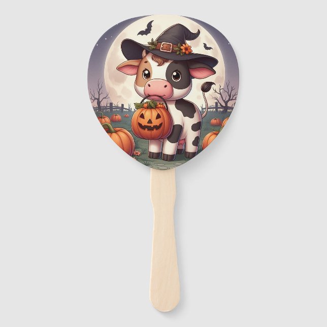 Niedliche Halloween-Hexenkuh Fächer (Vorderseite)
