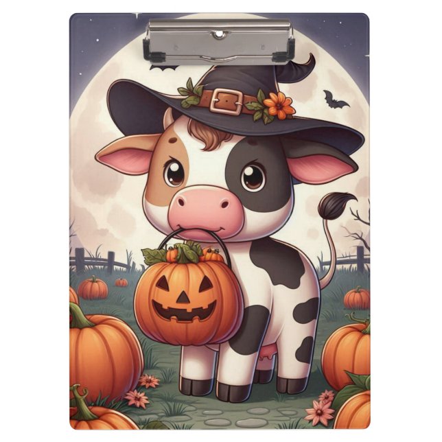 Niedliche Halloween-Hexenkuh Klemmbrett (Vorderseite)