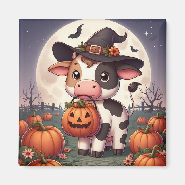Niedliche Halloween-Hexenkuh Magnet (Vorne)