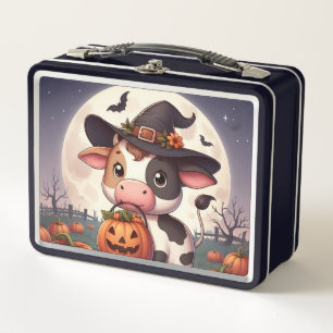 Niedliche Halloween-Hexenkuh Metall Brotdose
