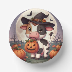 Niedliche Halloween-Hexenkuh Pappteller