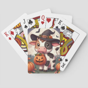 Niedliche Halloween-Hexenkuh Spielkarten