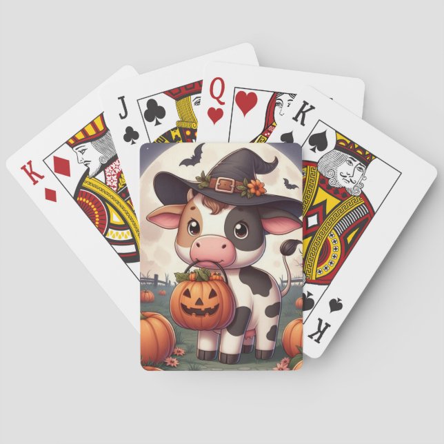Niedliche Halloween-Hexenkuh Spielkarten (Rückseite)