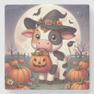 Niedliche Halloween-Hexenkuh Steinuntersetzer