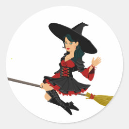 Niedliche Halloween-Hübsch-Hexe Runder Aufkleber