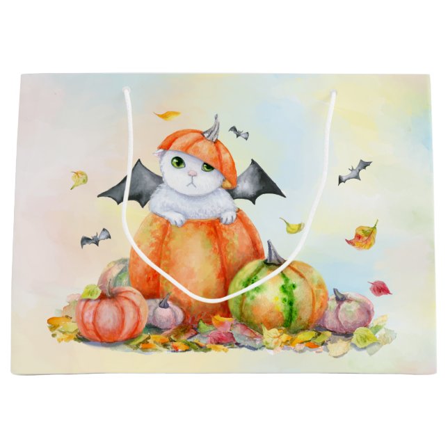 Niedliche Halloween-Katze in Pumpkin Große Geschenktüte (Vorderseite)
