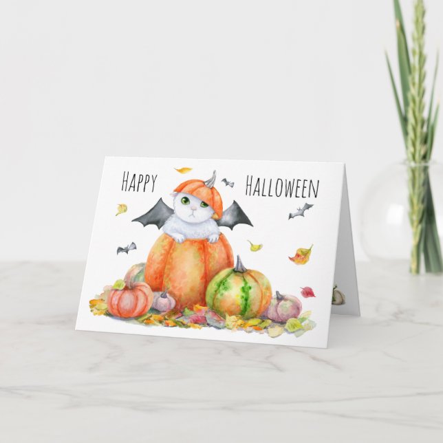 Niedliche Halloween-Katze in Pumpkin Karte (Vorderseite)