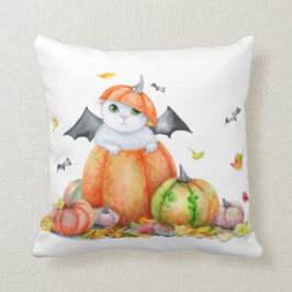 Niedliche Halloween-Katze in Pumpkin Kissen