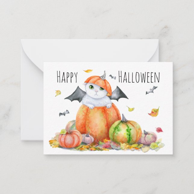 Niedliche Halloween-Katze in Pumpkin Mitteilungskarte (Vorderseite)