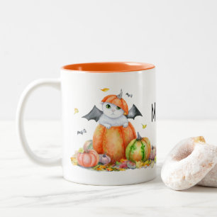 Niedliche Halloween-Katze in Pumpkin Zweifarbige Tasse
