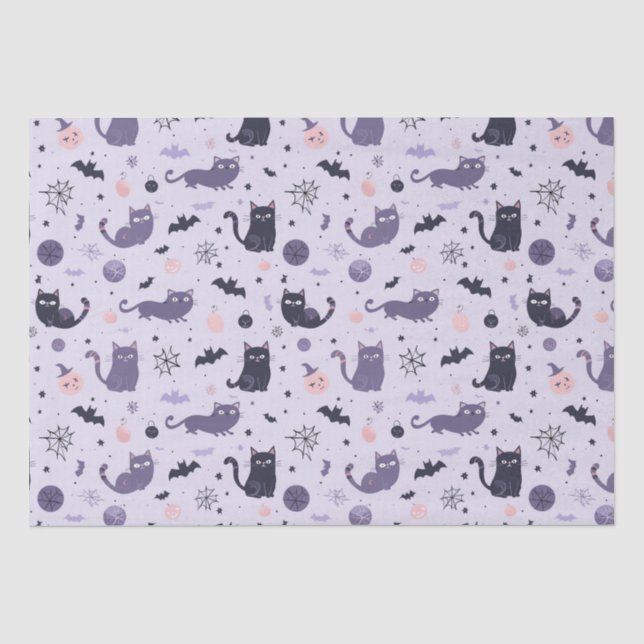 Niedliche Halloween-Katze lila Seidenpapier (Vorderseite)