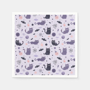 Niedliche Halloween-Katze lila Serviette
