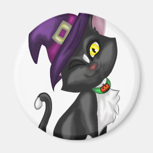 Niedliche Halloween-Katze mit Hut Magnet