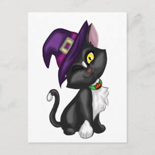 Niedliche Halloween-Katze mit Hut Postkarte
