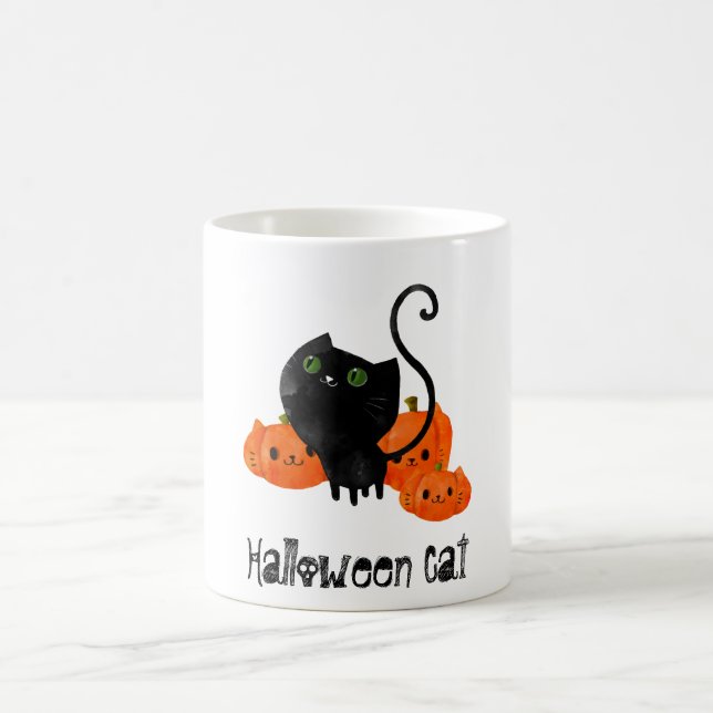 Niedliche Halloween-Katze mit Kürbis Kaffeetasse (Mittel)