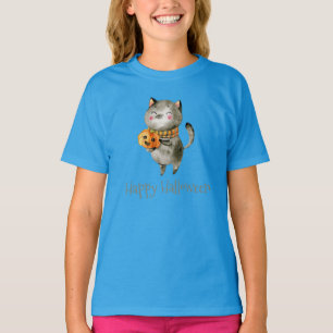 Niedliche Halloween-Katze mit Kürbis-Wecker-Shirt T-Shirt
