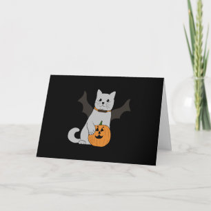 Niedliche Halloween-Katze mit Kürbiscreme-Bott Karte