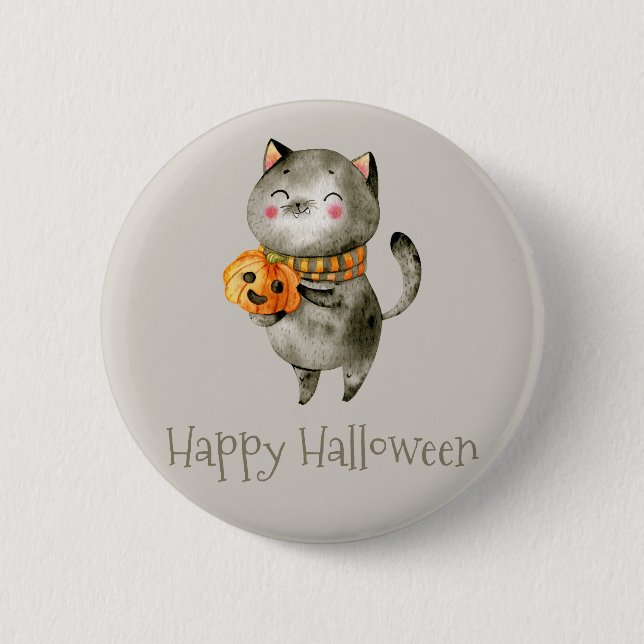 Niedliche Halloween-Katze mit Pumpkin | Button (Vorderseite)