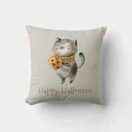 Niedliche Halloween-Katze mit Pumpkin | Dekokissen