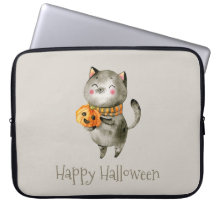 Niedliche Halloween-Katze mit Pumpkin | Laptop Sle