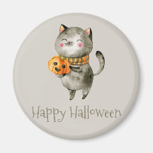 Niedliche Halloween-Katze mit Pumpkin | Magnet