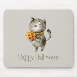 Niedliche Halloween-Katze mit Pumpkin | Mousepad