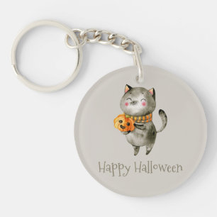 Niedliche Halloween-Katze mit Pumpkin   Schlüssela Schlüsselanhänger