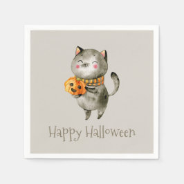 Niedliche Halloween-Katze mit Pumpkin | Serviette