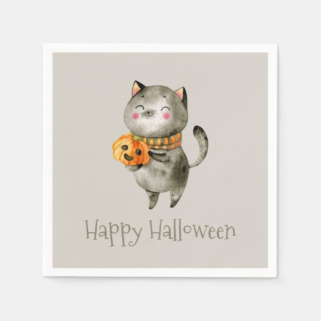 Niedliche Halloween-Katze mit Pumpkin | Serviette (Vorderseite)