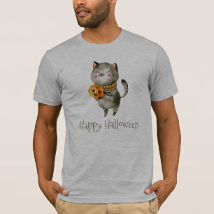 Niedliche Halloween-Katze mit Shirt des Kürbis- 