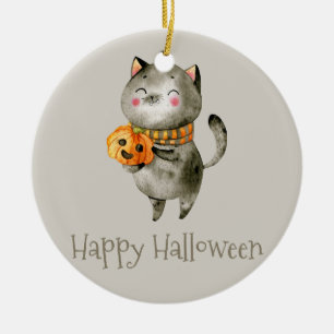 Niedliche Halloween-Katze mit Verzierung des Keramik Ornament